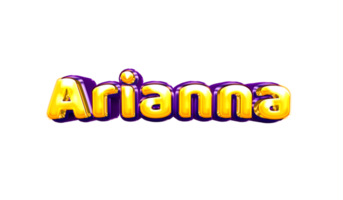 adesivo de nome de meninas colorido balão de festa aniversário hélio ar brilhante amarelo roxo recorte arianna png