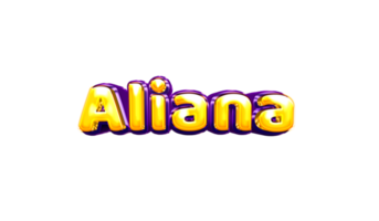 girls name sticker colorful party balloon birthday helium air shiny yellow purple cutout Aliana png