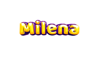 girls name sticker colorful party balloon birthday helium air shiny yellow purple cutout Milena Milena Milena png
