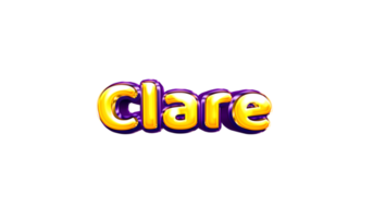 girls name sticker colorful party balloon birthday helium air shiny yellow purple cutout Clare png