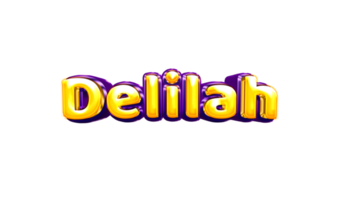 Adesivo de nome de meninas colorido balão de festa aniversário hélio ar brilhante amarelo roxo recorte Delilah png