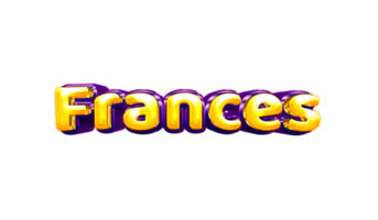 girls name sticker colorful party balloon birthday helium air shiny yellow purple cutout Frances png