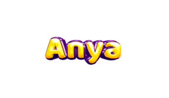 girls name sticker colorful party balloon birthday helium air shiny yellow purple cutout Anya png