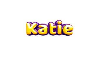girls name sticker colorful party balloon birthday helium air shiny yellow purple cutout Katie png