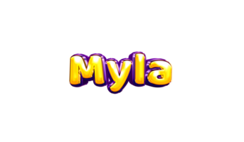 girls name sticker colorful party balloon birthday helium air shiny yellow purple cutout Myla png