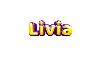 girls name sticker colorful party balloon birthday helium air shiny yellow purple cutout Livia png
