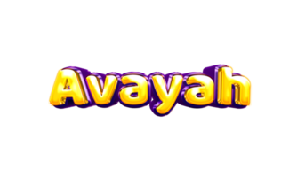 etiqueta engomada del nombre de las niñas coloridas fiesta globo cumpleaños helio aire llamativas amarillas moradas separar avayah png