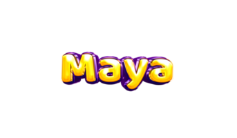 girls name sticker colorful party balloon birthday helium air shiny yellow purple cutout Maya png