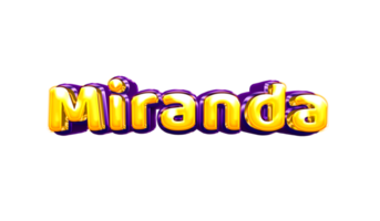 girls name sticker colorful party balloon birthday helium air shiny yellow purple cutout Miranda png