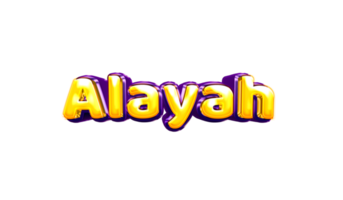 girls name sticker colorful party balloon birthday helium air shiny yellow purple cutout Alayah png