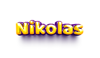 names of boy English helium balloon shiny celebration sticker 3d inflated Nikolas png