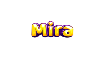 girls name sticker colorful party balloon birthday helium air shiny yellow purple cutout Mira png