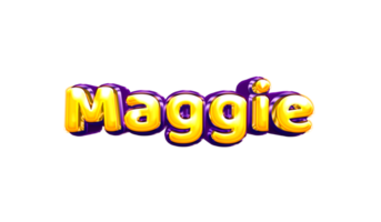 girls name sticker colorful party balloon birthday helium air shiny yellow purple cutout maggie png