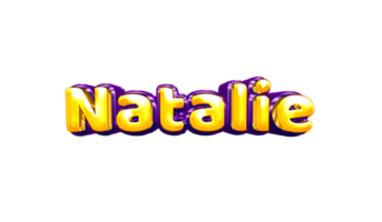 adesivo de nome de meninas colorido balão de festa aniversário hélio ar brilhante amarelo roxo recorte natalie png