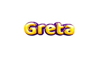 girls name sticker colorful party balloon birthday helium air shiny yellow purple cutout Greta png