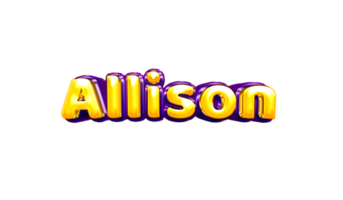 etiqueta engomada del nombre de las niñas coloridas fiesta globo cumpleaños helio aire llamativas amarillas moradas separar allison png