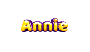 girls name sticker colorful party balloon birthday helium air shiny yellow purple cutout Annie png