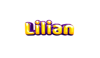 girls name sticker colorful party balloon birthday helium air shiny yellow purple cutout Lilian png