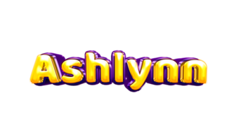 etiqueta engomada del nombre de las niñas coloridas fiesta globo cumpleaños helio aire llamativas amarillas moradas separar ashlynn png