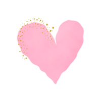 coração aquarela rosa com glitter dourado png