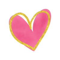 coeur aquarelle rose avec des paillettes d'or png