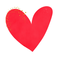 corazón rojo de acuarela con brillo dorado png