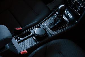 Close up detailed view of interior of brand new modern car photo