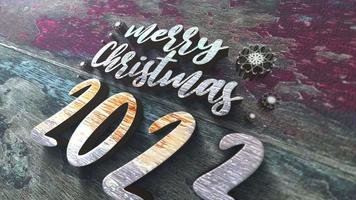 2023 Merry Chrisrmas chrome text on wood animation