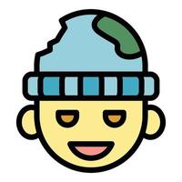 vector de contorno de color de icono de niño sonriente sin hogar