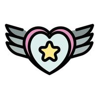 Tattoo star wings heart icon color outline vector