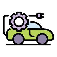 Car with gear and plug icon color outline vector