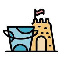 Sand bucket castle icon color outline vector
