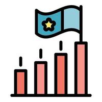 Rating graph and flag icon color outline vector