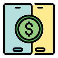 Smartphone money transfer icon color outline vector