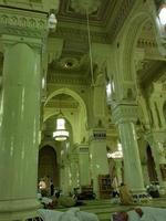 Mecca, Saudi Arabia, Nov 2022 - Beautiful view of decorative arches, pillars and chandeliers in the interior of Masjid al-Haram, Mecca, Saudi Arabia. photo