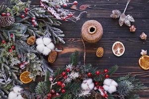 Top view of christmas festive frame with new year decorations photo