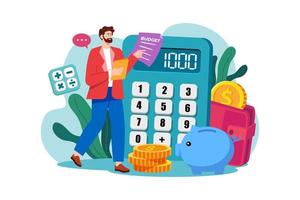 Man calculating project budget Illustration concept. A flat illustration isolated on white background vector