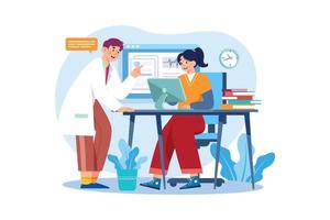 Medical assistant checking medical data in computer vector