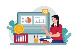 Woman analyzing financials Illustration concept. A flat illustration isolated on white background vector