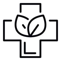 Herbal medicine cross icon, outline style vector