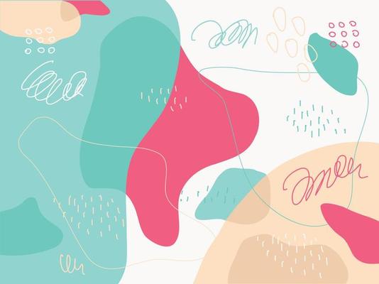 Creative Green doodle background with different shapes. Retro. Abstract Vector design for prints