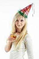 blonde woman holding glass of wine photo