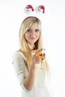 blonde woman holding glass of wine photo