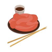 plate with pickled ginger and soy sauce and bamboo sticks vector