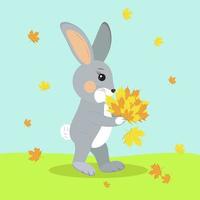 rabbit rejoices in autumn leaf fall vector