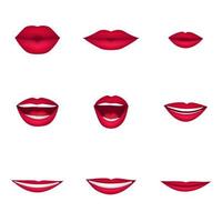Cartoon realistic 3d cute talking mouths lips for cartoon character animation. Various open woman mouth options with lips, tongue and teeth in red lipstick. Fashion glamour kiss for Valentine day. vector
