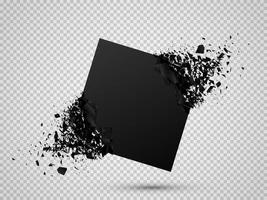 Black stone with debris isolated. Abstract black explosion. Geometric illustration. Vector destruction shapes with debris