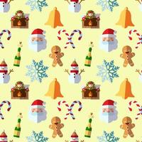New Year, holiday, Christmas concept. Seamless pattern of fireplace, bell, sweet, Santa Claus. Perfect for wrapping, postcards, covers, fabric, textile vector