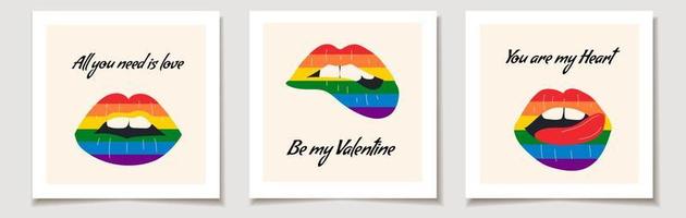 conjunto de labios de arco iris del día de san valentín. beso ilustración.i ilustración vectorial vector