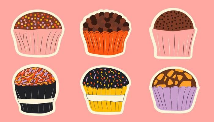 Set Traditional brazilian sweets brigadeiros. Chocolate balls decoration. Vector. All elements are isolated
